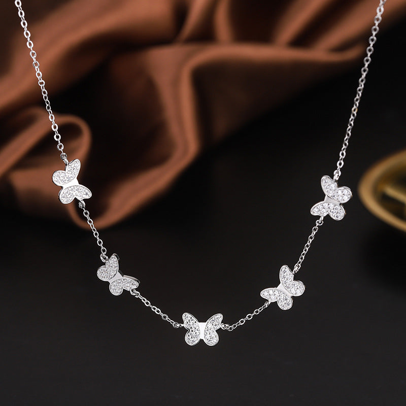 Full Zircon Small Butterfly Silver Necklace for Women