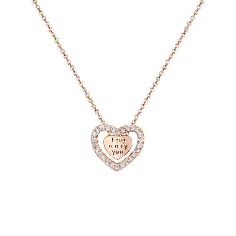 Zircon Heart with Letter Pendant Silver Necklace for Women