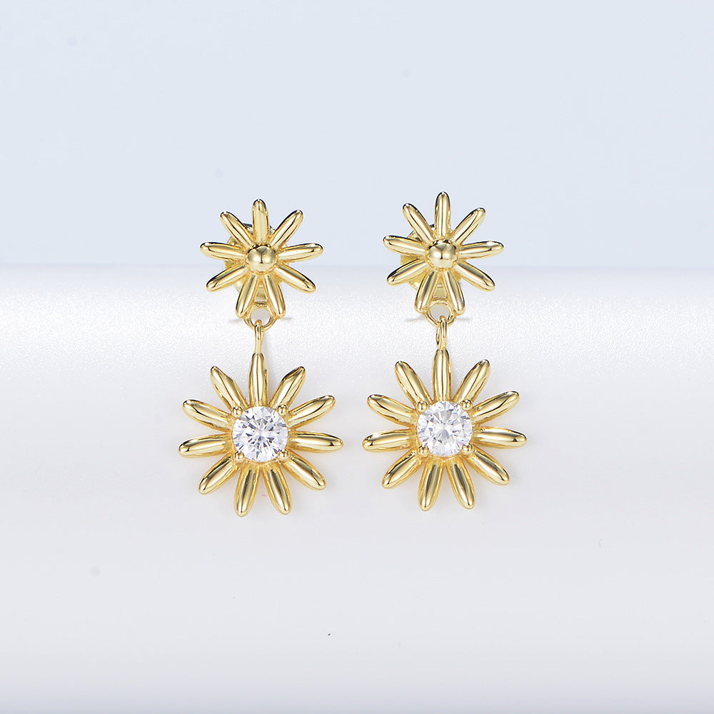 Daisy Flower with Zircon Silver Drop Earrings for Women