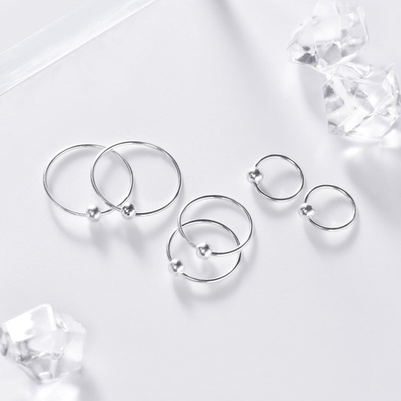 Round Bead Silver Hoop Earrings for Women