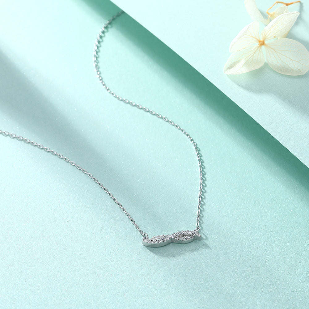 Zircon Ribbon Pendant Silver Necklace for Women