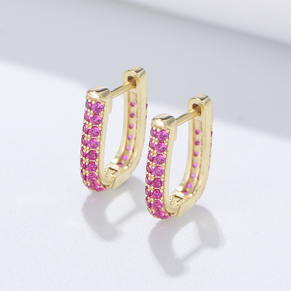 U-shaped Full Purple Zircon Silver Studs Earrings for Women