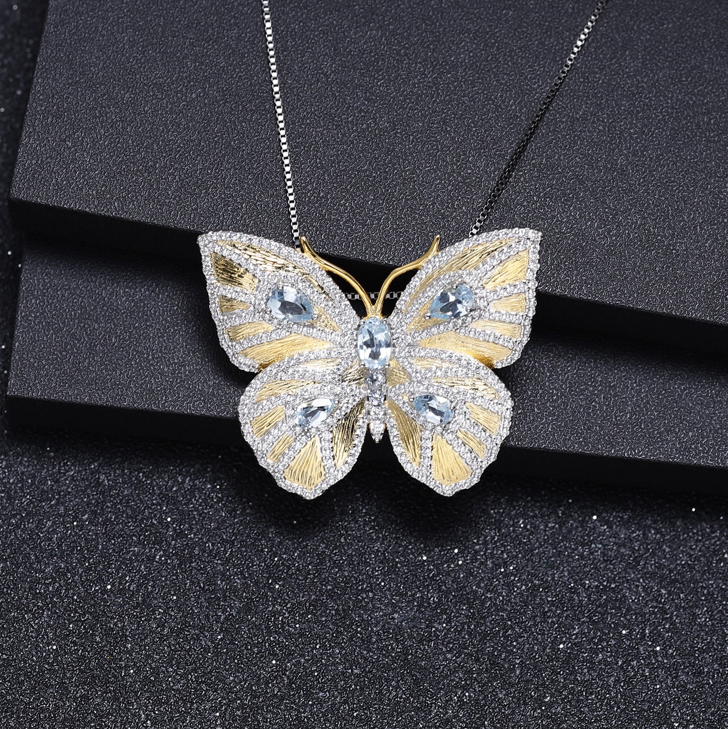 Colourful Gemstones Brooch Pendant Dual-use Design Butterfly Silver Necklace Pendant for Women