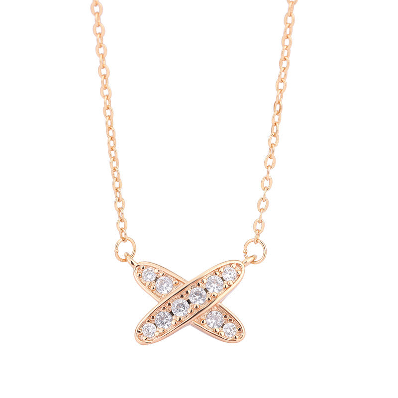 Zircon X Pendant Silver Necklace for Women