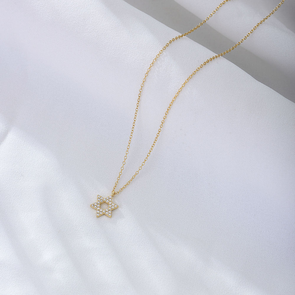 Six-pointed Star with Zircon Pendant Sterling Silver Necklace for Women