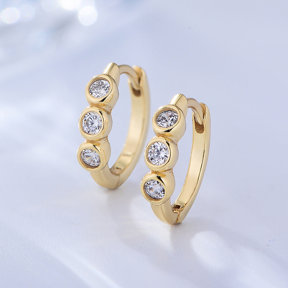 Three Zircon Silver Hoop Earrings for Women