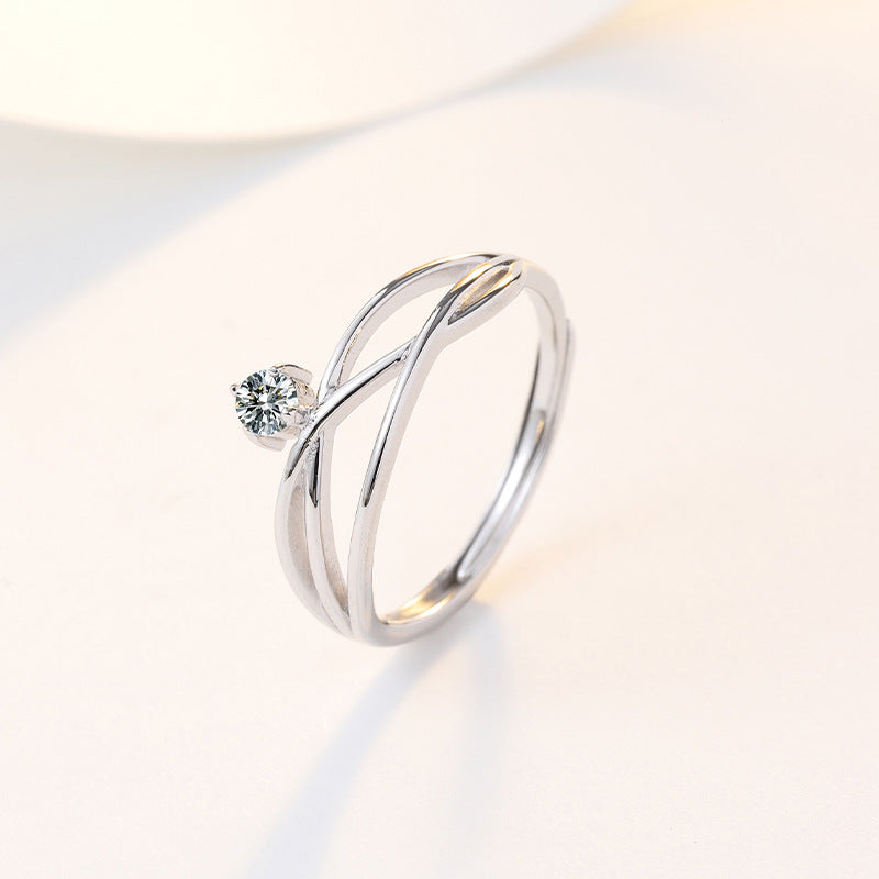 Three Layers Interweave with Round Zircon Silver Ring