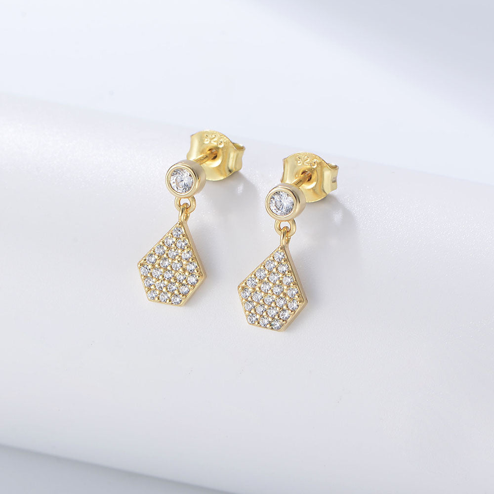 Zircon Geometric Polygon Silver Drop Earrings for Women