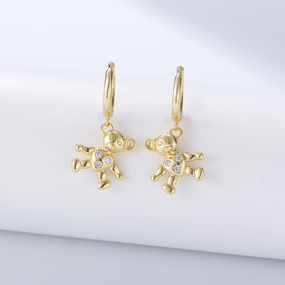 Love Bear with Zircon Silver Drop Earrings for Women