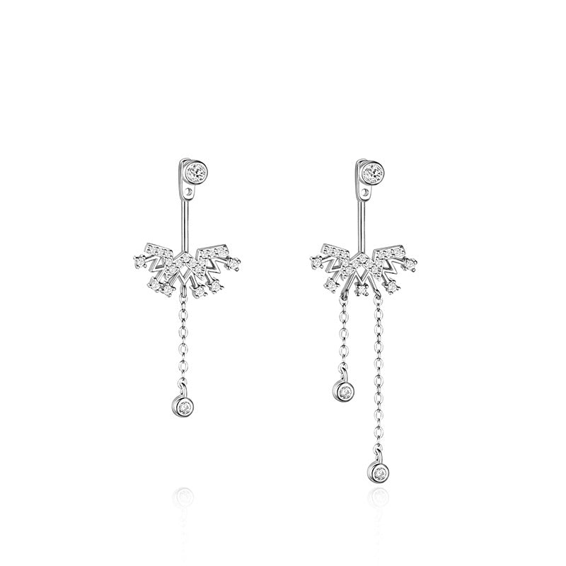 Asymmetric Tassel with Zircon Silver Drop Earrings for Women