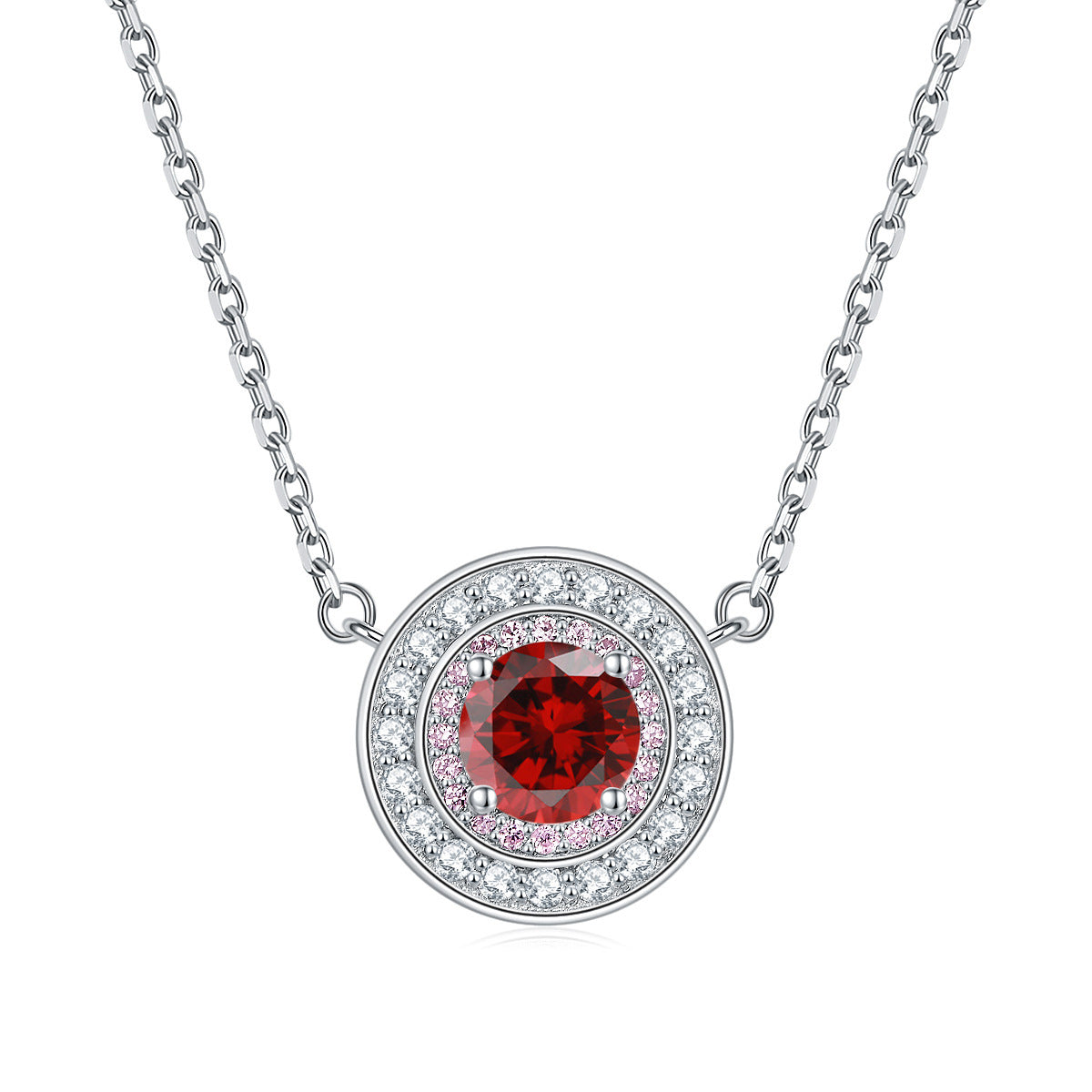 Colourful Round Zircon Soleste Halo Pendant Silver Necklace for Women