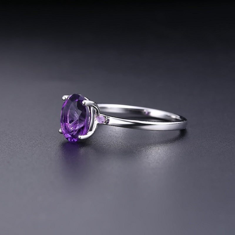 Simple Fashion Natural Colourful Crystal S925 Sterling Silver Ring