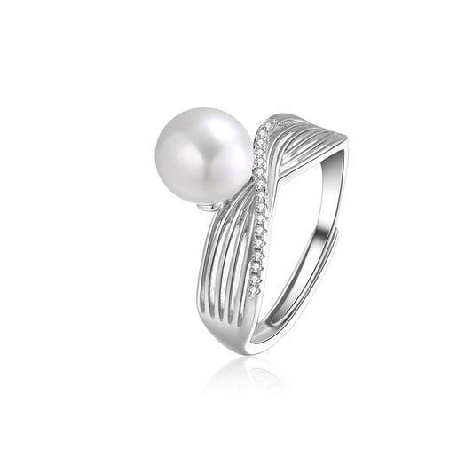 Natural Freshwater Pearl Interweave Silver Ring for Women