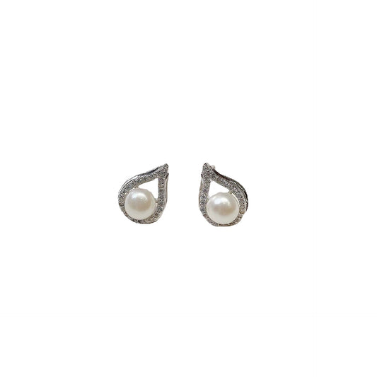 Small Drop with Pearl Silver Studs Earrings for Women