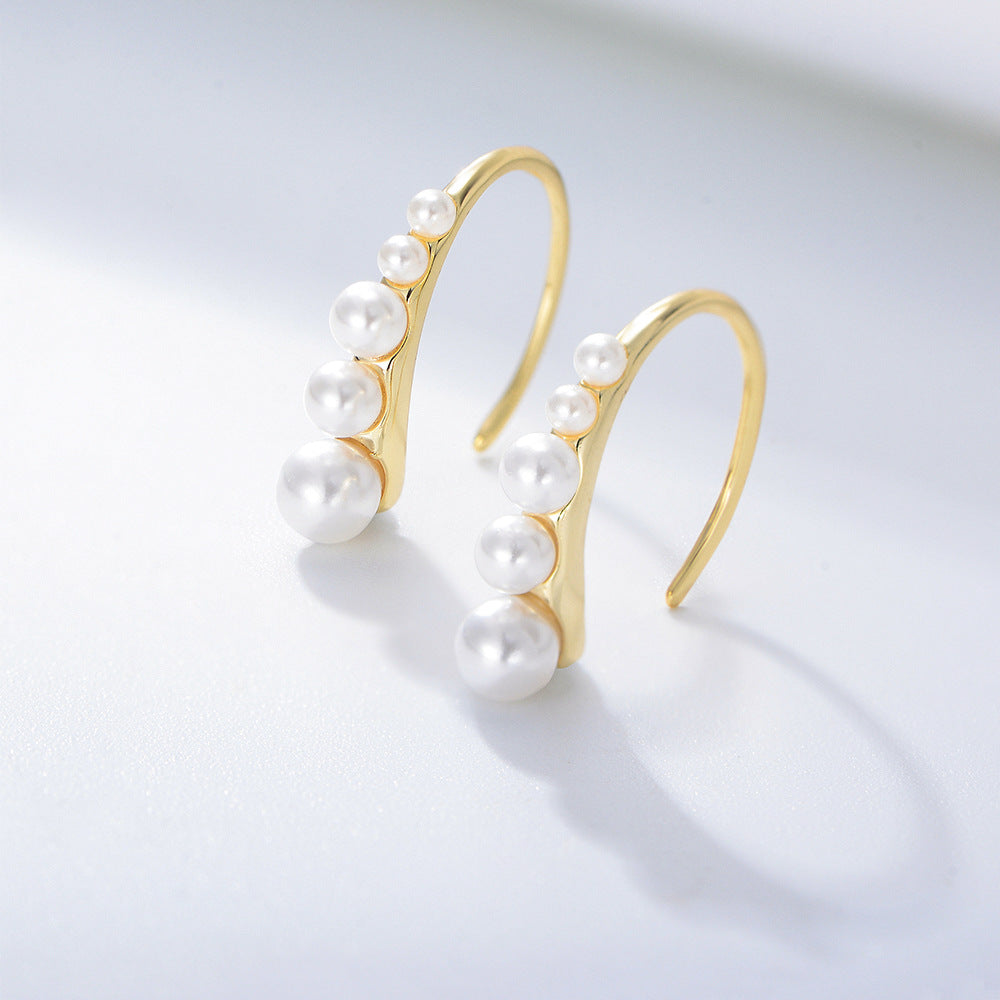 Curved Pearl Silver Studs Earrings for Women