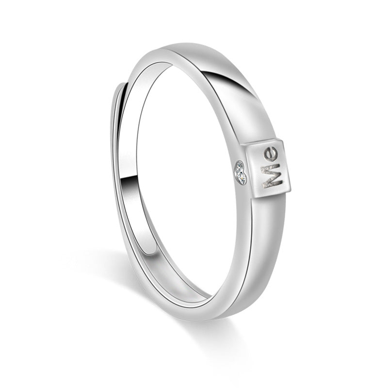 You and Me Letter Silver Couple Ring