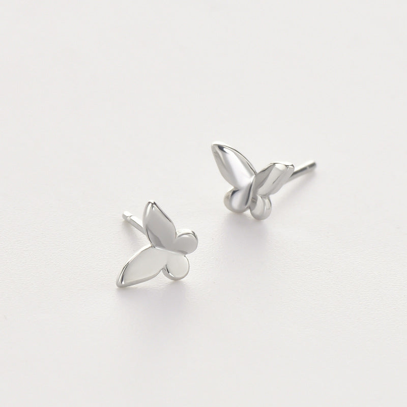 Small Glossy Butterfly Silver Stud Earrings for Women