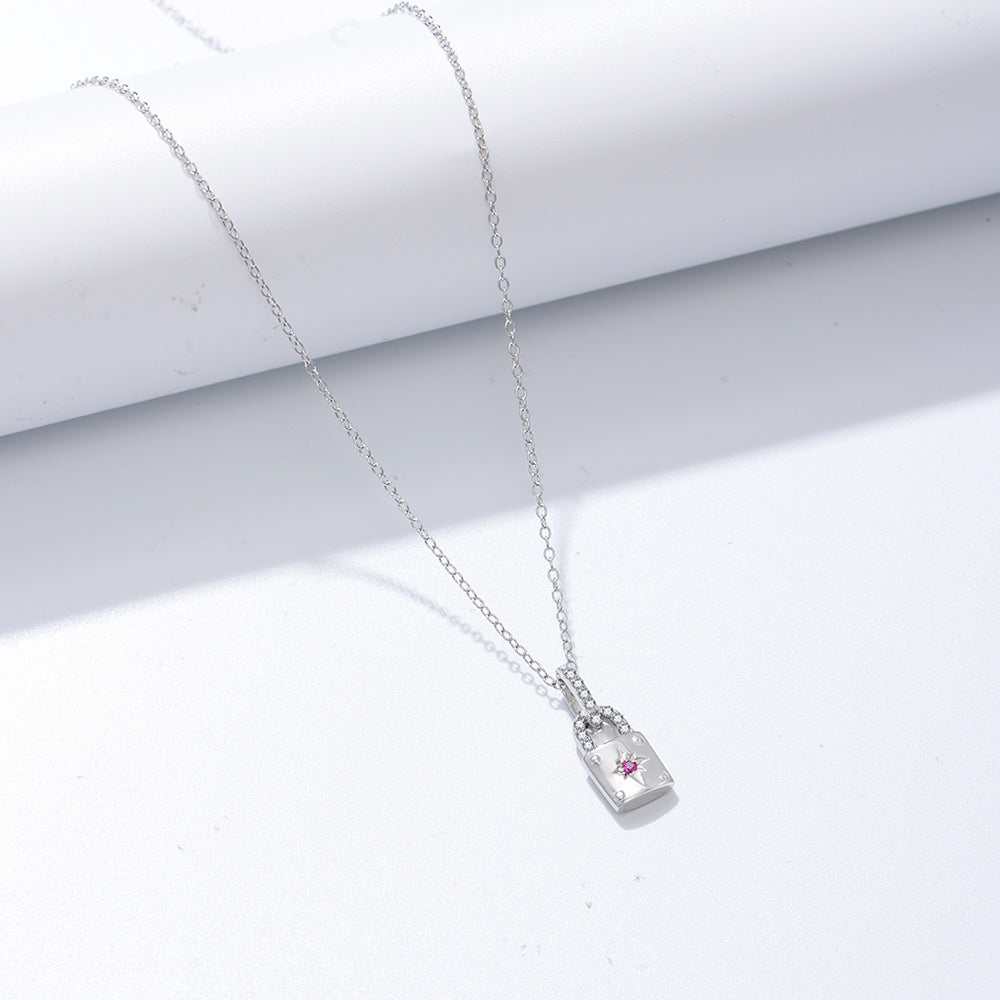 Lock Buckle with Zircon Pendant Silver Necklace for Women