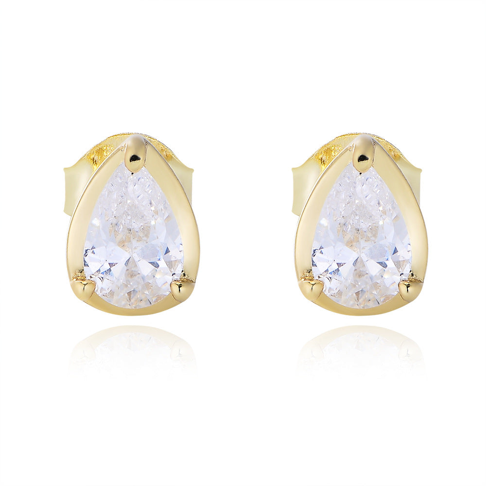 Pear Drop Zircon Silver Studs Earrings for Women