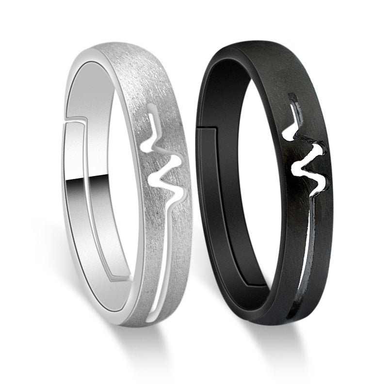 Hollow Heartbeat Pattern Silver Couple Ring for Women