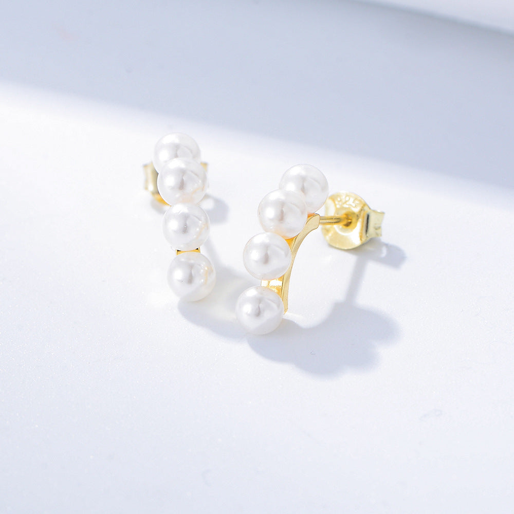 Beading Pearl Silver Studs Earrings for Women