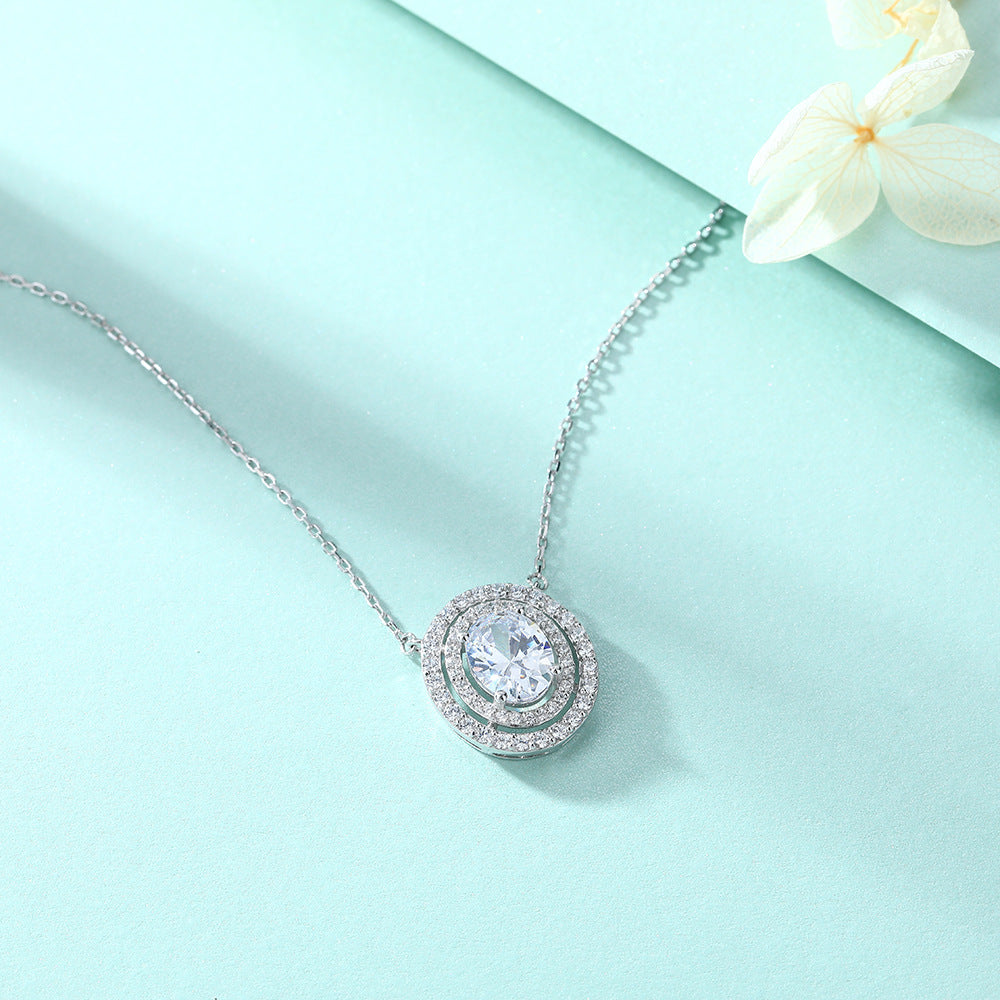 Oval Colourful Zircon Soleste Halo Pendant Silver Necklace for Women