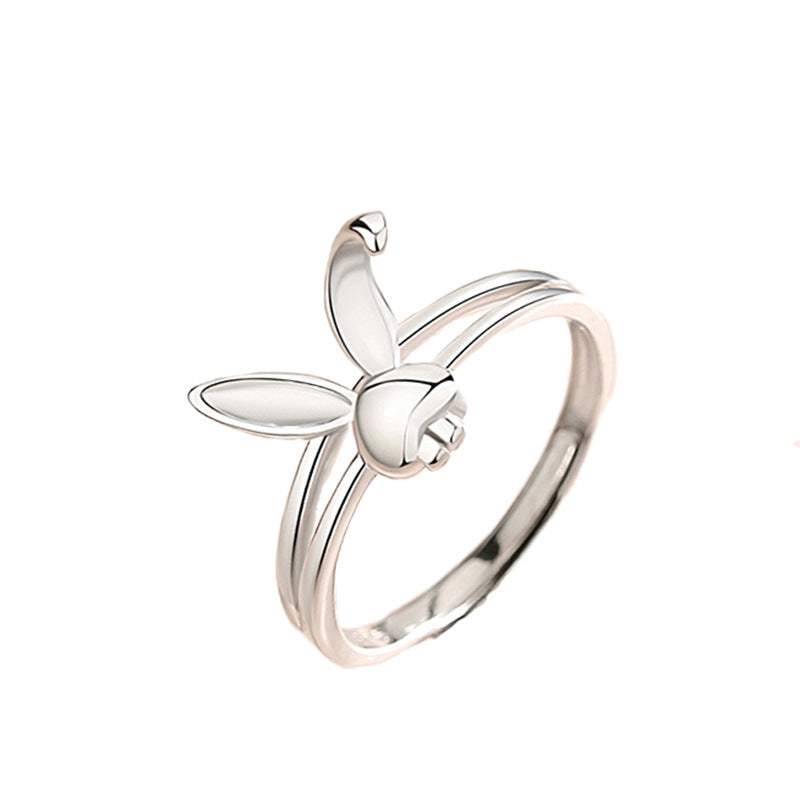 Bunny  with Zircon Silver Couple Ring for Women