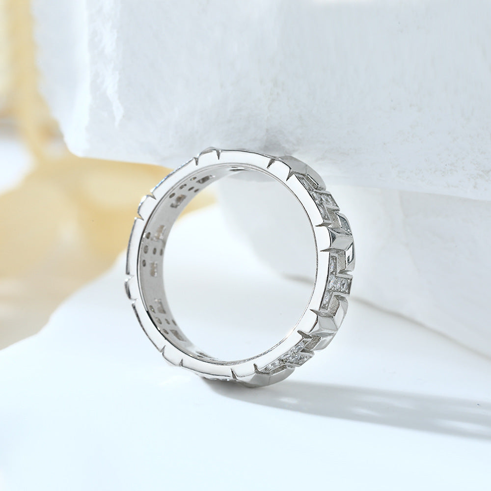 Hollow T-letter with Zircon Silver Ring for Women