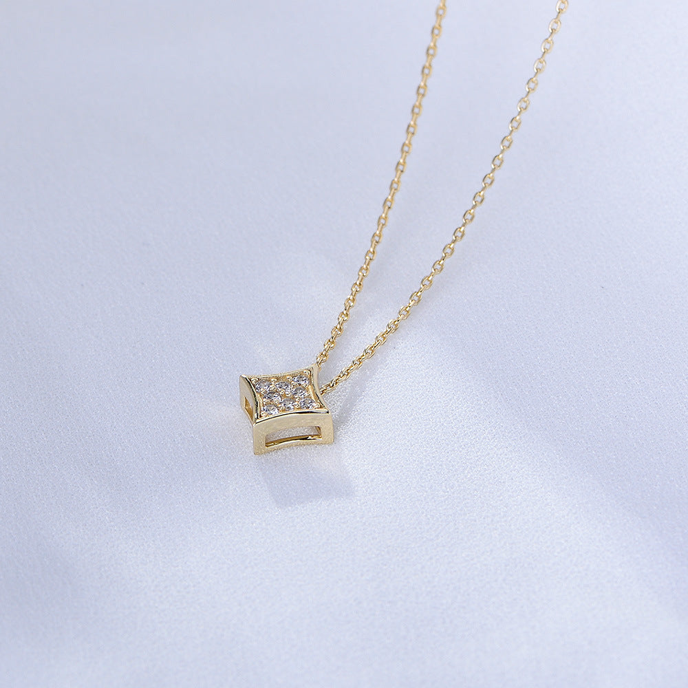 Geometric Square Zircon Pendant Silver Necklace for Women