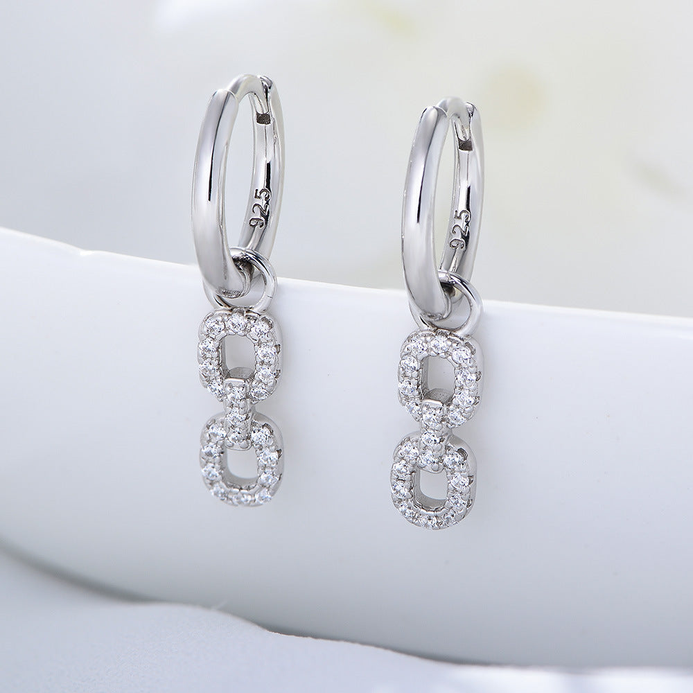 Zircon Square Buckle Pendant Silver Drop Earrings for Women