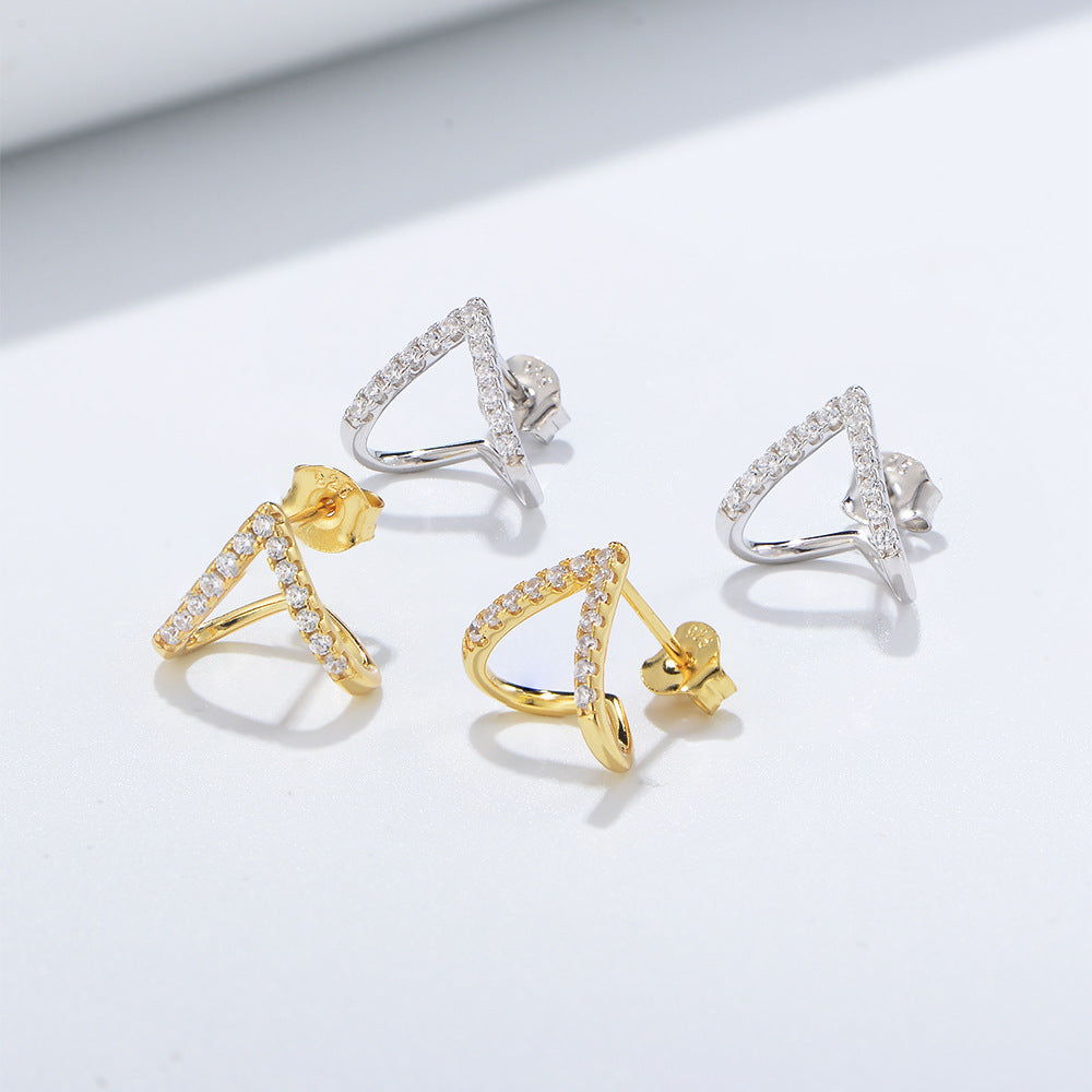 Zircon Geometric Hollow Triangle Silver Studs Earrings for Women