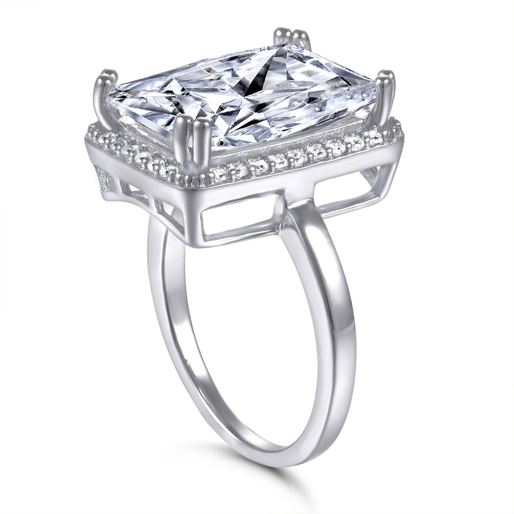 Radiant Cut Zircon Soleste Halo Silver Ring