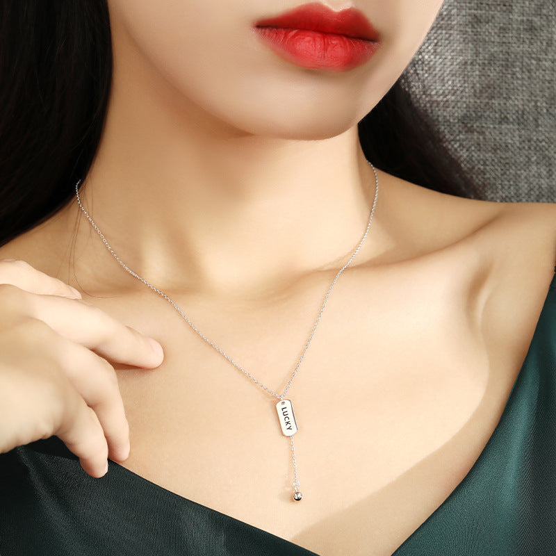 Lucky Letter Rectangle Brand Tassel Silver Necklace for Women