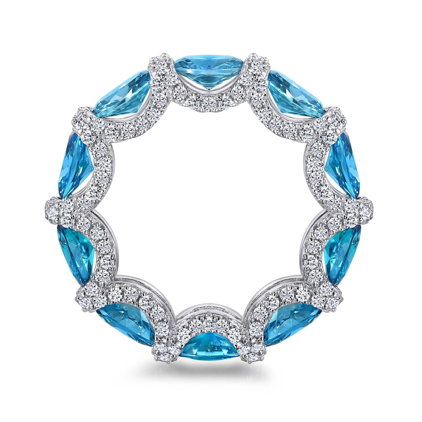 Full Circle Ice Cut Oval Blue Zircon Silver Ring for Women