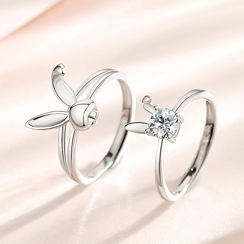 Bunny  with Zircon Silver Couple Ring for Women