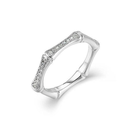 Bamboo Desgin with Zircon Silver Ring for Women