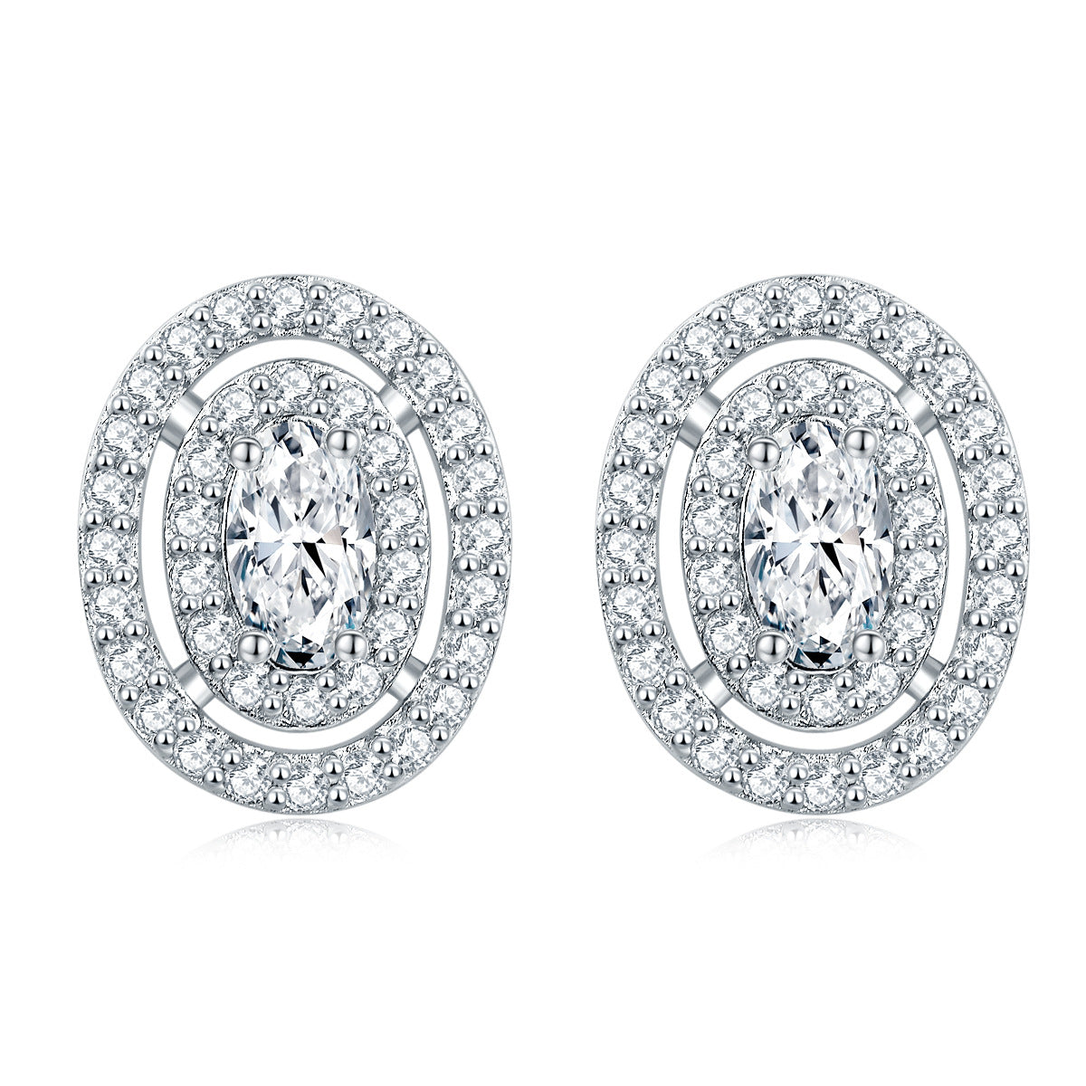 Sumptuous Oval Zircon Soleste Halo Silver Studs Earrings for Women