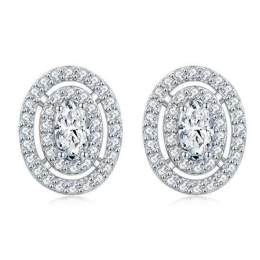 Sumptuous Oval Zircon Soleste Halo Silver Studs Earrings for Women