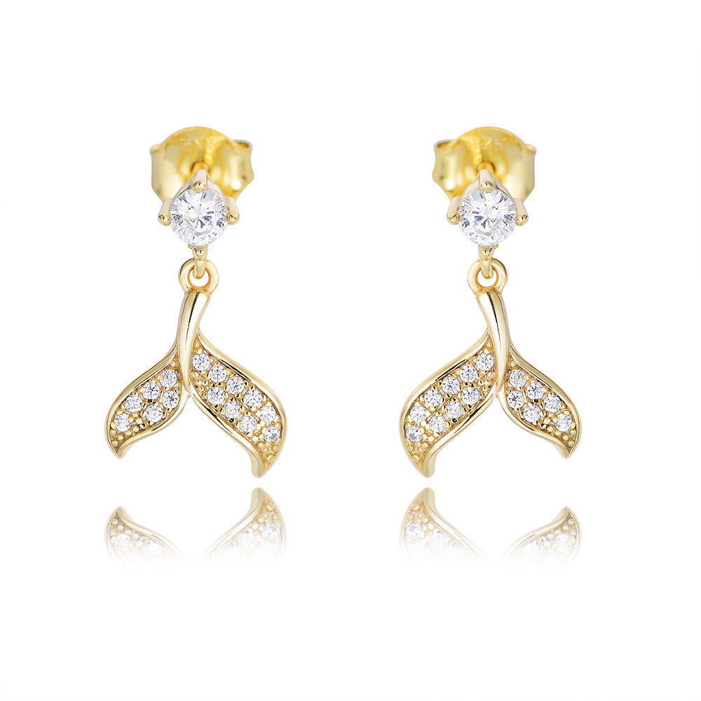 Zircon Mermaid Tail Silver Studs Earrings for Women