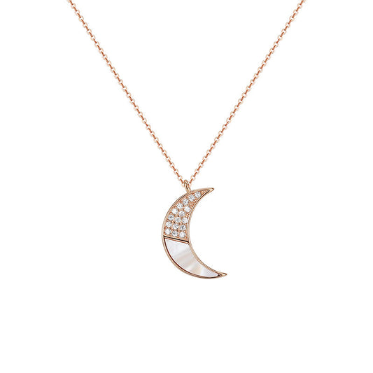 Mother of Pearl with Zircon Moon Pendant Silver Necklace for Women