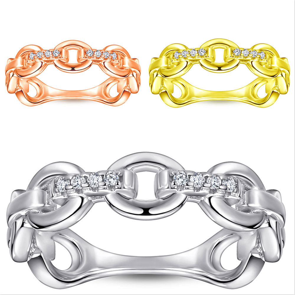 Buckle Chain Design with Zircon Silver Ring for Women