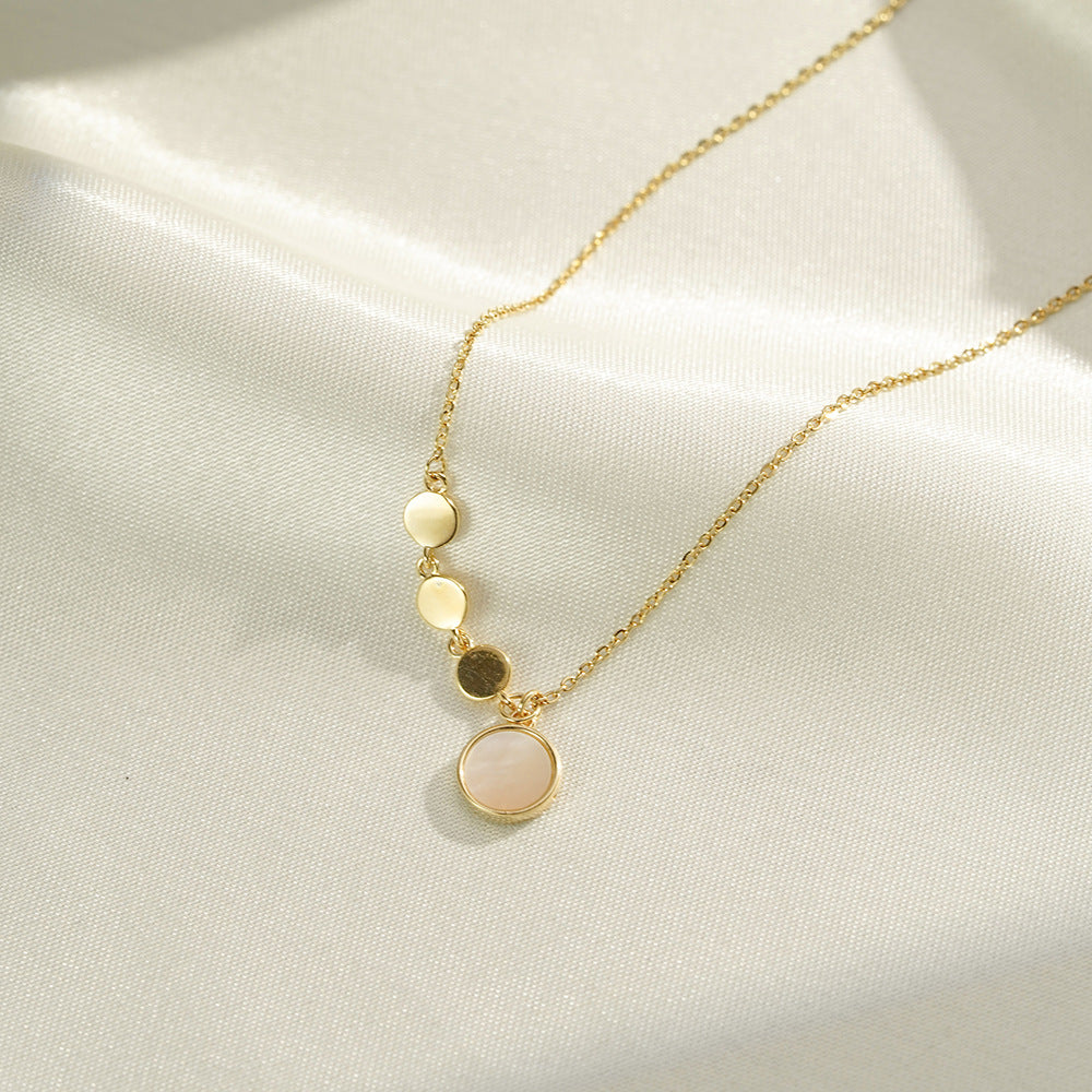 (Two Colours) White Mother of Pearl Circles Pendants 925 Silver Collarbone Necklace for Women