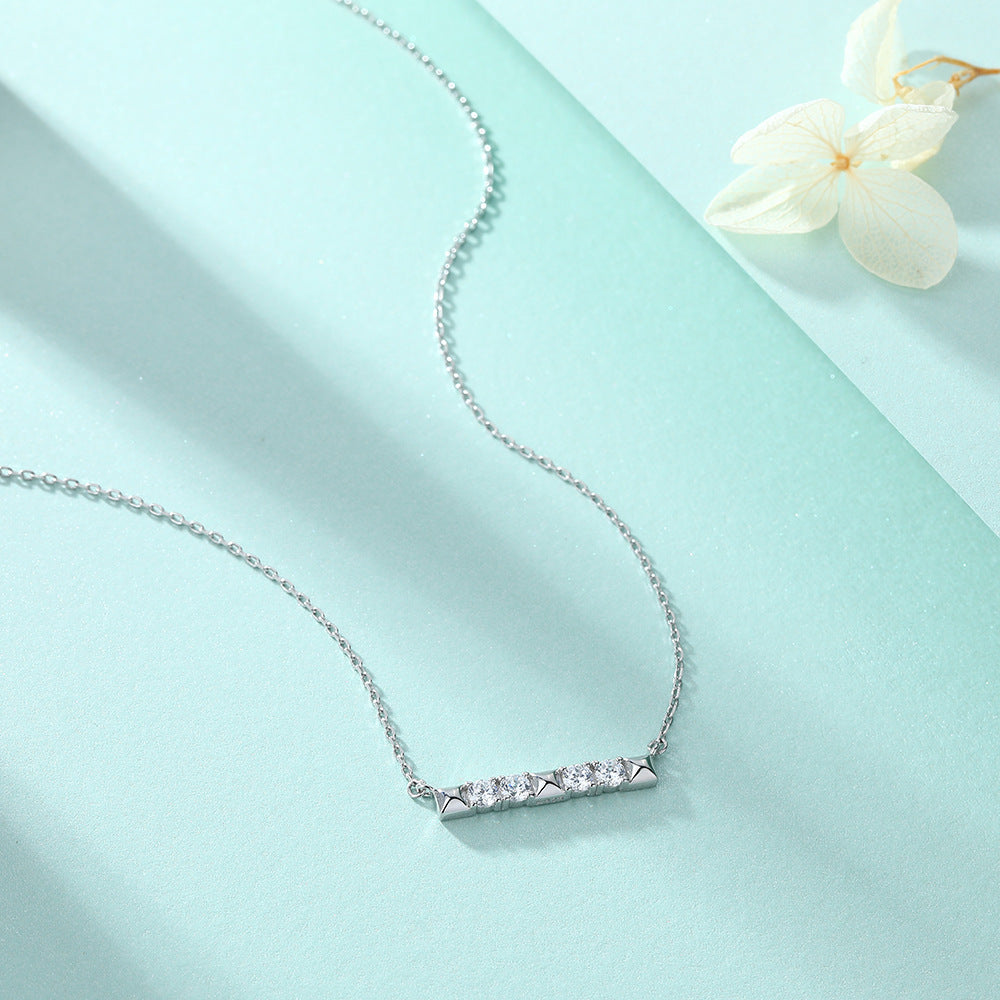 Zircon Long Strip Pendant Silver Necklace for Women