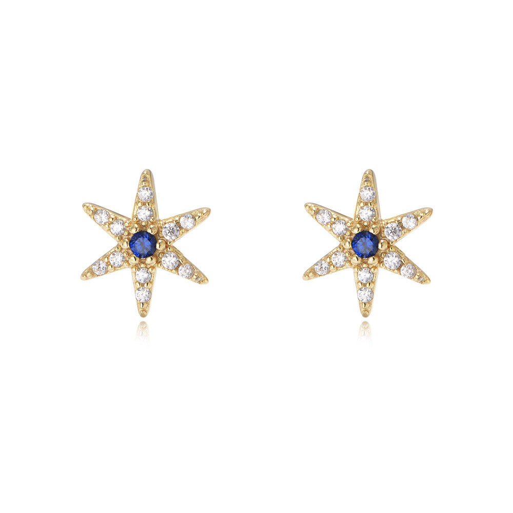 Zircon Six-pointed Star Silver Studs Earrings for Women