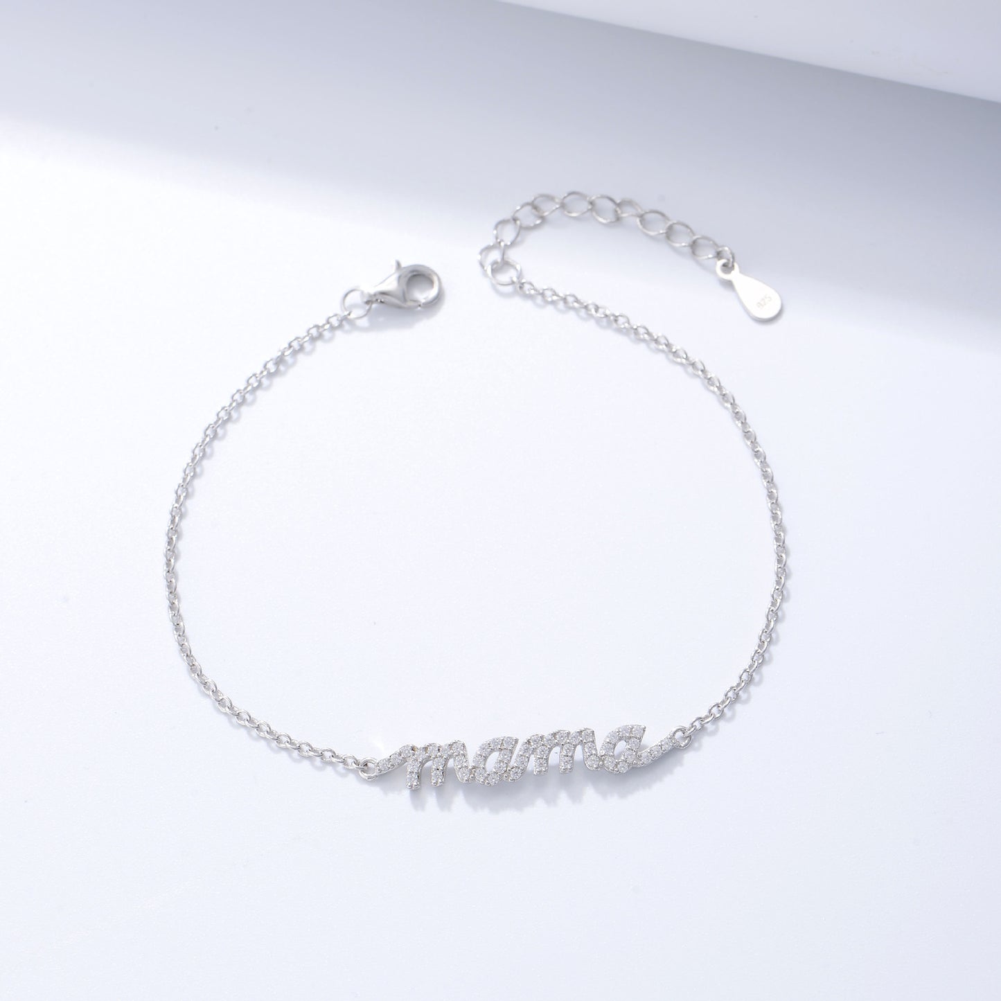 Zircon MAMA Letter Silver Bracelet for Women