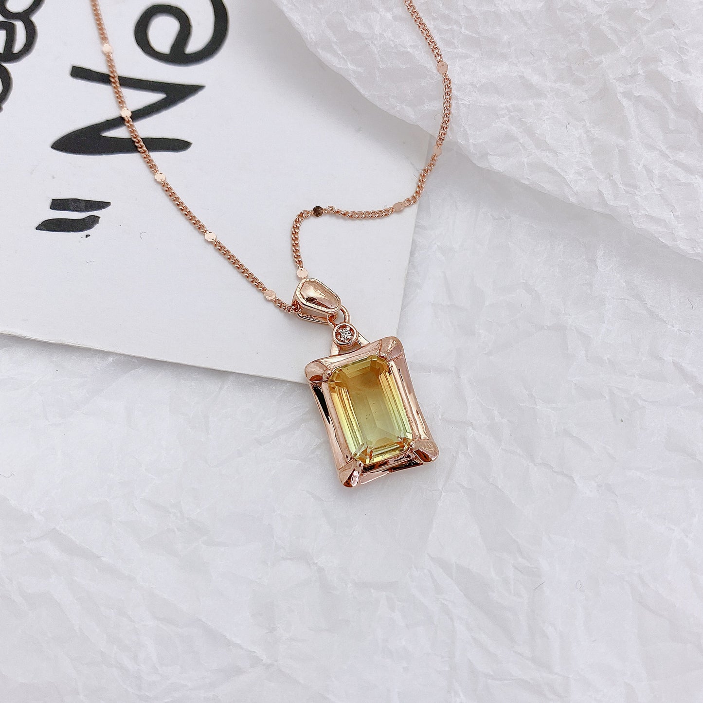 Emerald Cut Yellow Tourmaline Pendant Silver Necklace for Women