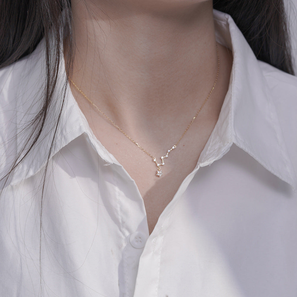 (Two Colours) White Crystal Big Dipper Pendants 925 Silver Collarbone Necklace for Women