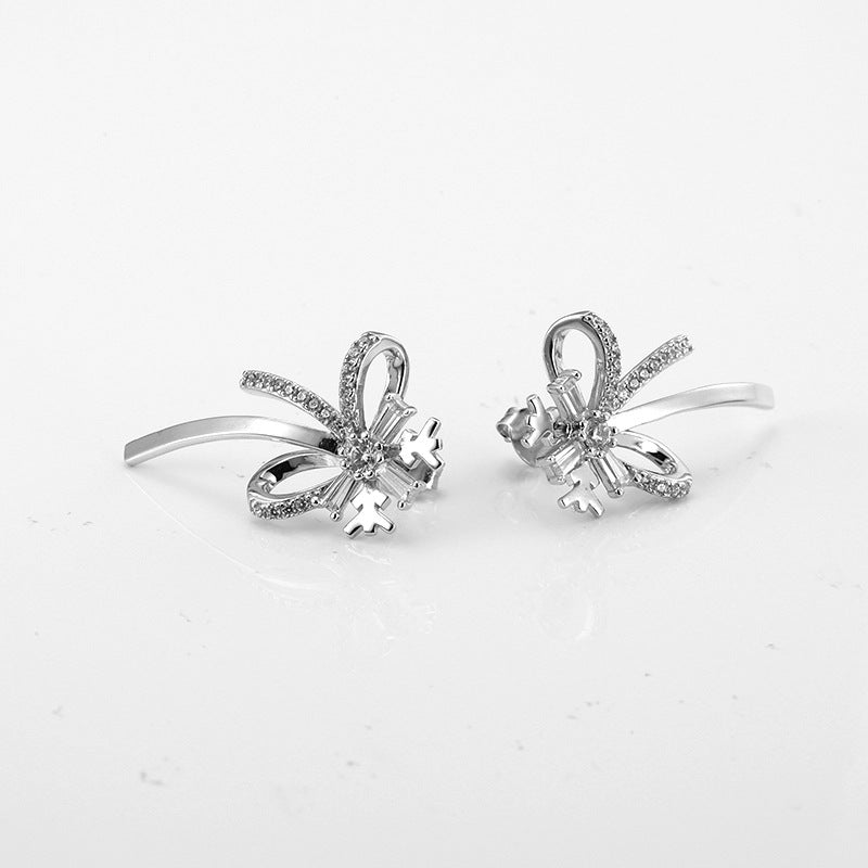 Snowflake Bow with Zircon Silver Studs Earrings for Women