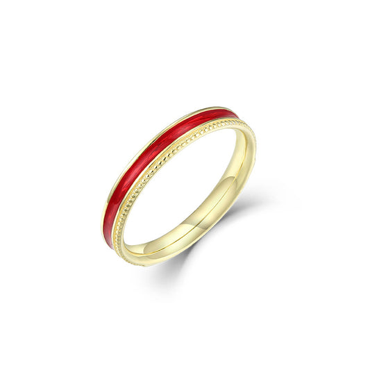 Red Colour Silver Ring