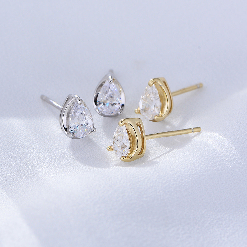 Pear Drop Zircon Silver Studs Earrings for Women